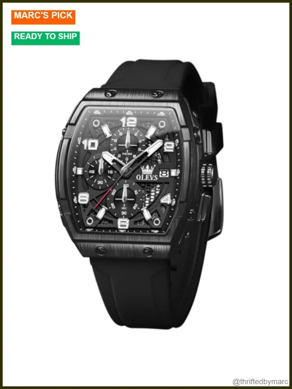 Quartz Chronograph Analog Watch with Silicone Strap Waterproof